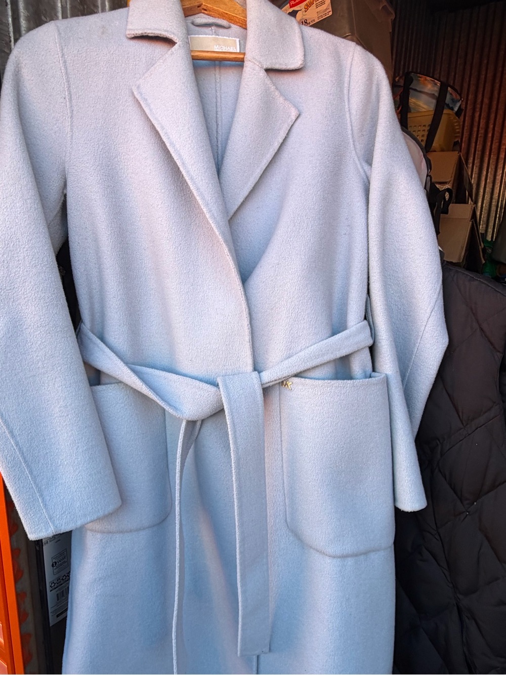Michael Kors Pale Blue Belted Robe Coat